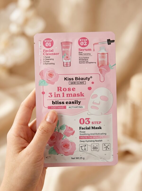 Set 3 en 1: Mascarilla + Limpiador Facial + Sérum de Rosas