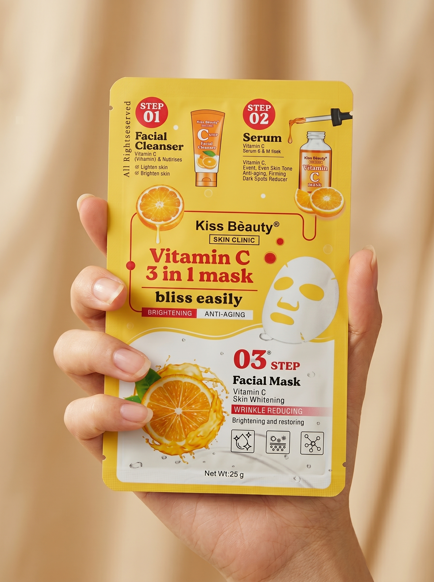 Set 3 en 1: Mascarilla + Limpiador Facial + Sérum de Vitamina C