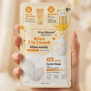 Set 3 en 1: Mascarilla + Limpiador Facial + Sérum de Arroz