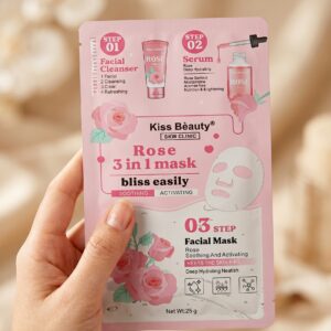 Set 3 en 1: Mascarilla + Limpiador Facial + Sérum de Rosas